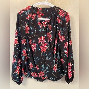 INC International Concepts Black Floral Blouse PL‎ Large Career Formal top